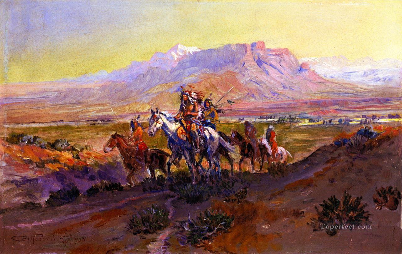 der gegabelte Weg 1903 Charles Marion Russell Indianer Ölgemälde